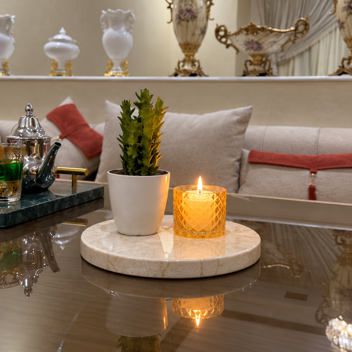 Plateau rond beige